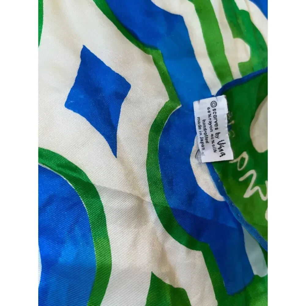 Vintage VERA Neumann Scarf - ladybug signed Blue & Green Rayon & Silk 15